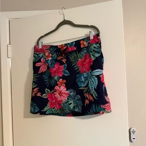 Speedo Tropical Floral Mini Skort - Pink and Green on Black